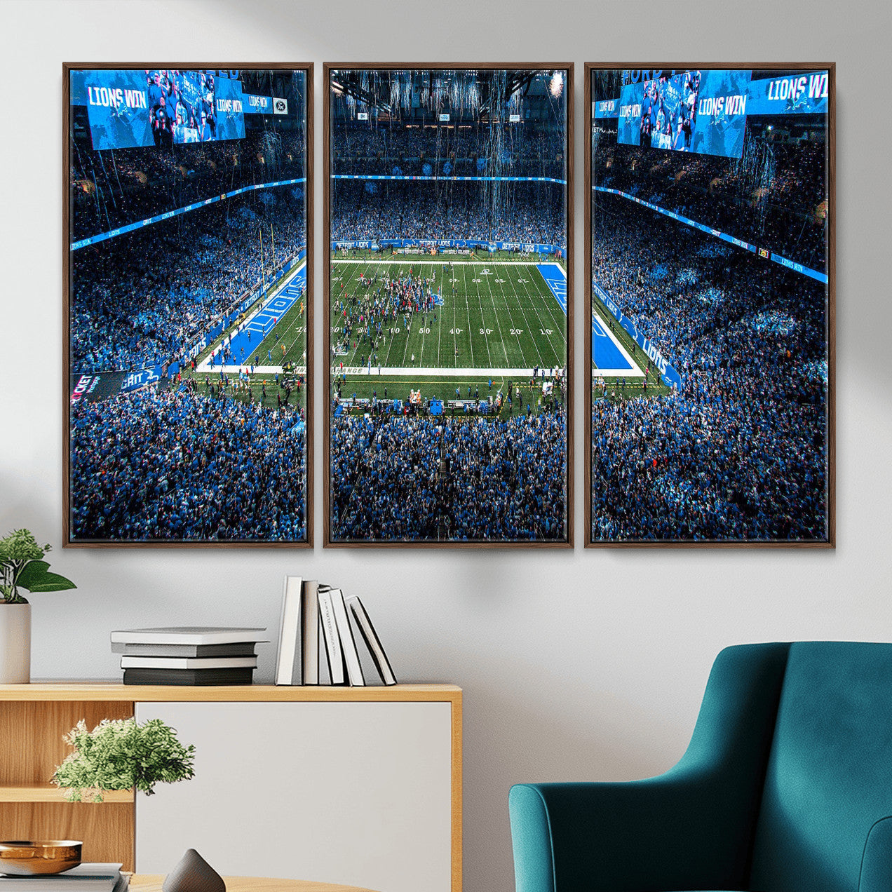 80882005-MGV-CV-36X24 - Detroit Lions Stadium Wall Art Canvas Print, Football Field Panorama Artwork, NFL Game Night Stadium Decor