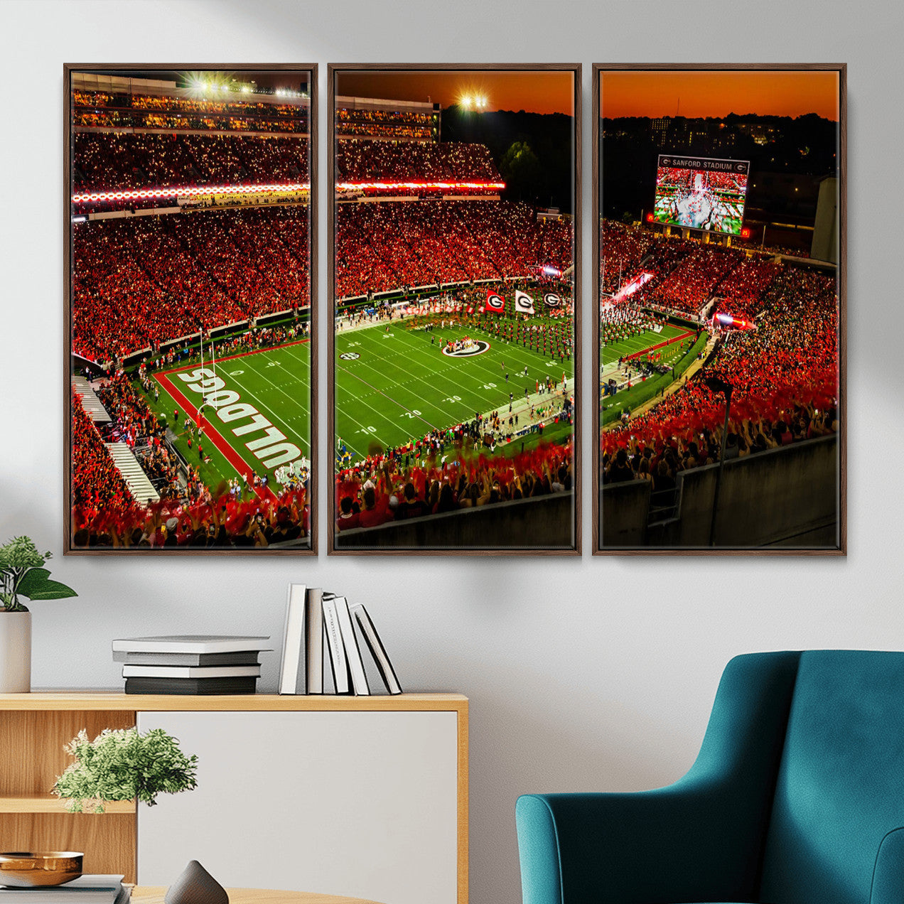 48894104-MGV-CV-36X24 - Georgia Bulldogs Stadium Wall Art Canvas Print, Sanford Stadium Night Game Panorama, College Football Crowd Wall Decor
