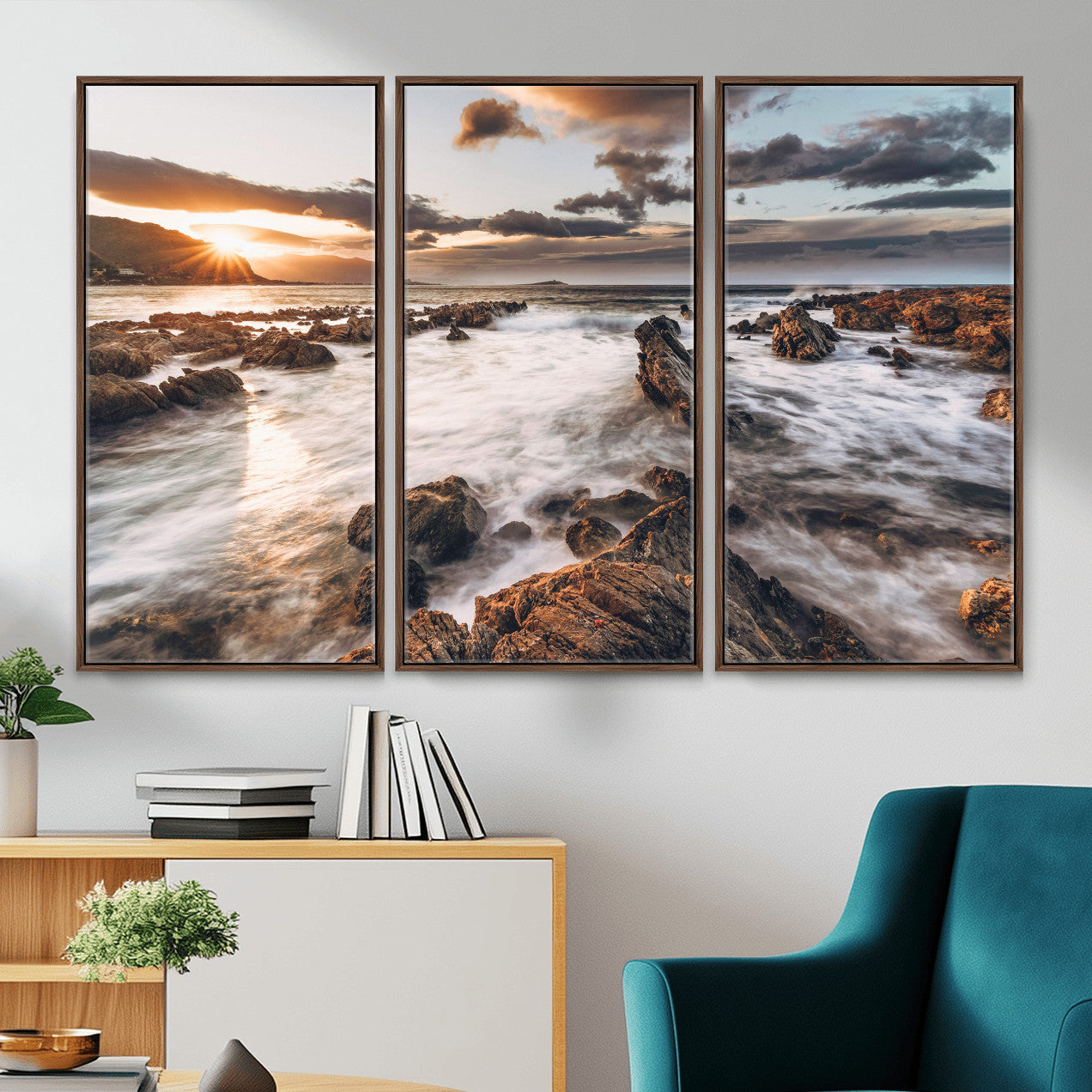 66746024-MGV-CV-36X24 - Rocky Coast Ocean Sunset Wall Art Canvas Print, Dramatic Seascape Nature Wall Decor for Living Room and Office