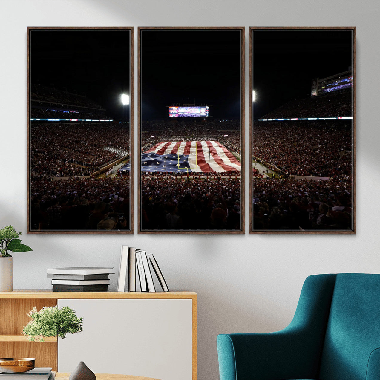 98418189-MGV-CV-36X24 - Oklahoma Memorial Stadium Wall Art Canvas Print – Oklahoma Sooners Football Artwork for Home, Office, and Sports Room Decor