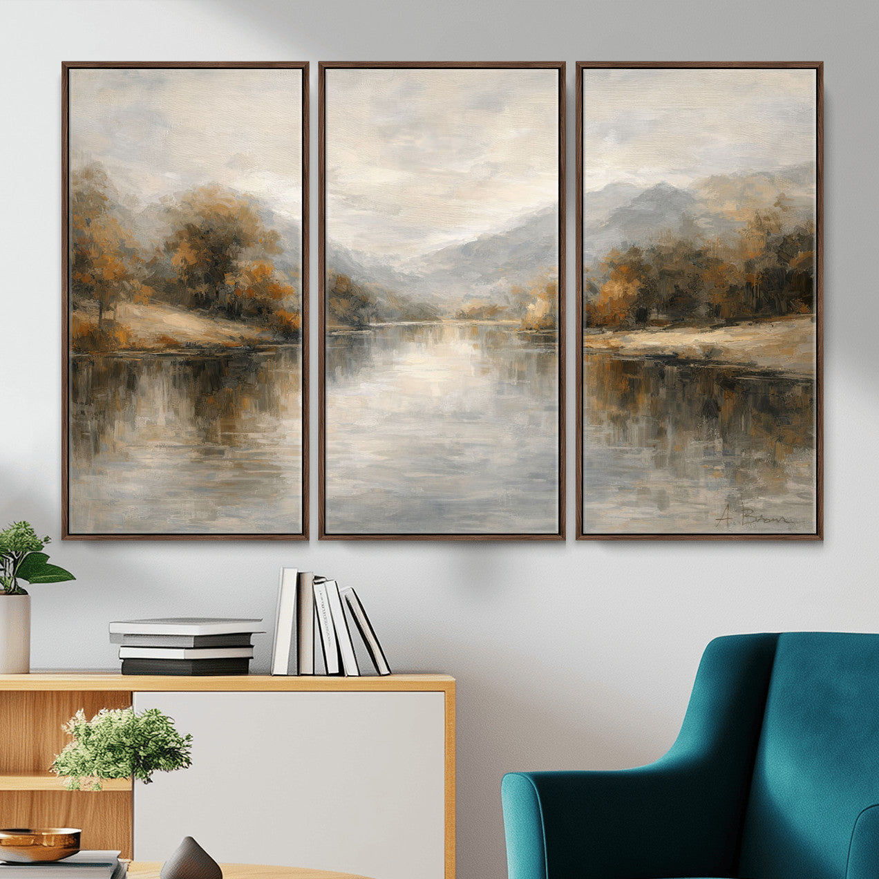62194542-MGV-CV-36X24 - Abstract Landscape Wall Art Canvas Print, Modern Lake Printing Wall Decor for Contemporary Interiors