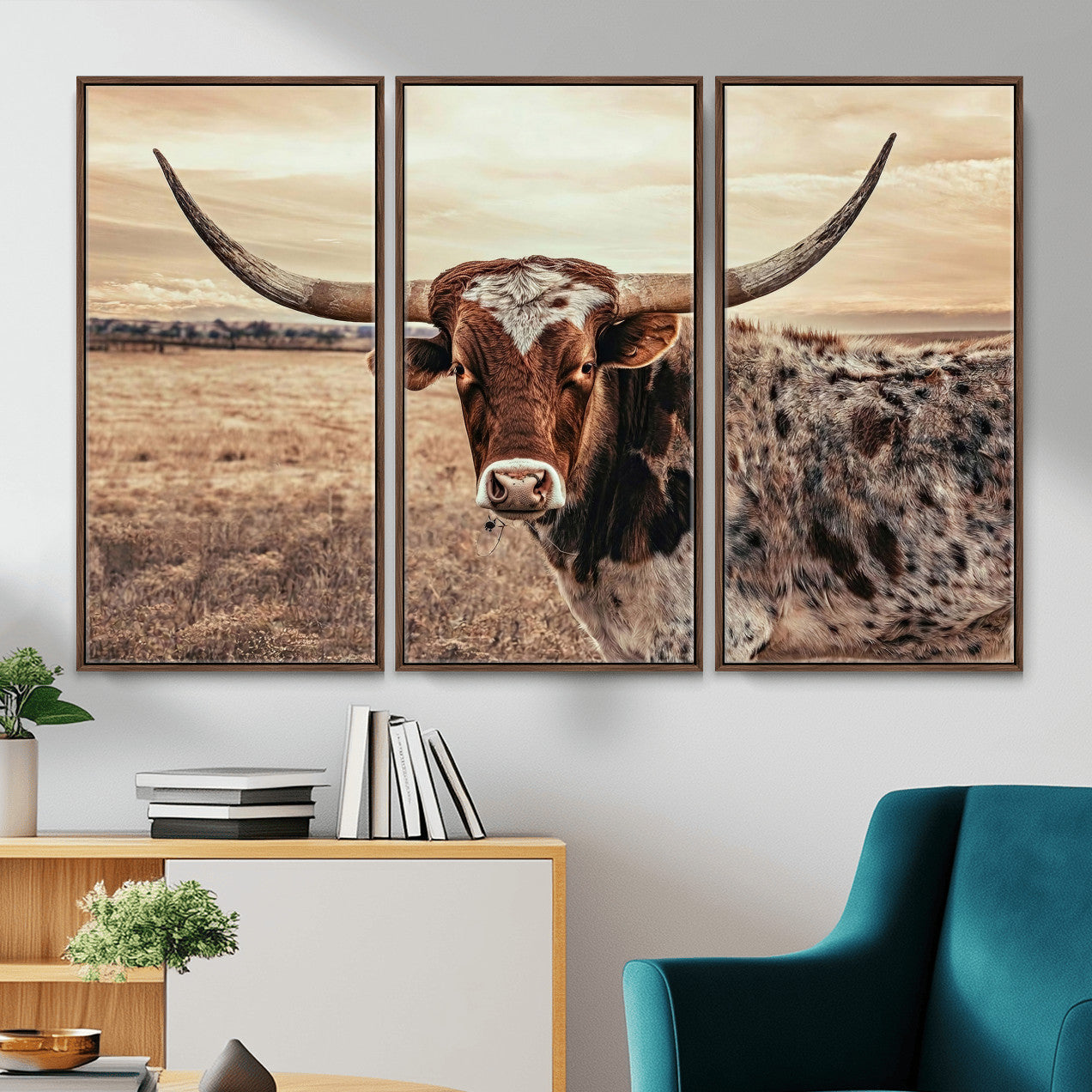 55805825-MGV-CV-36X24 - Texas Longhorn Wall Art Canvas Print – Western Cattle Ranch Artwork for Rustic Farmhouse Decor