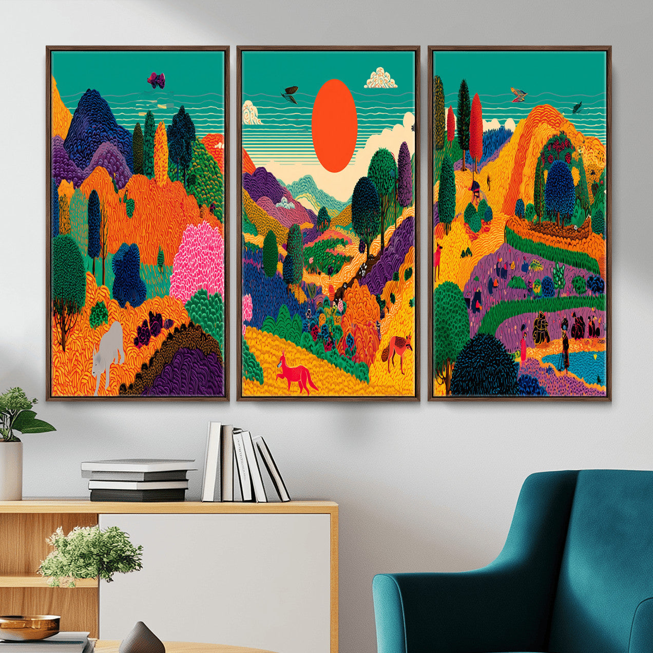 45710397-MGV-CV-48X32-3P - Colorful Japanese Landscape Print: Maximalist Panoramic Wall Art