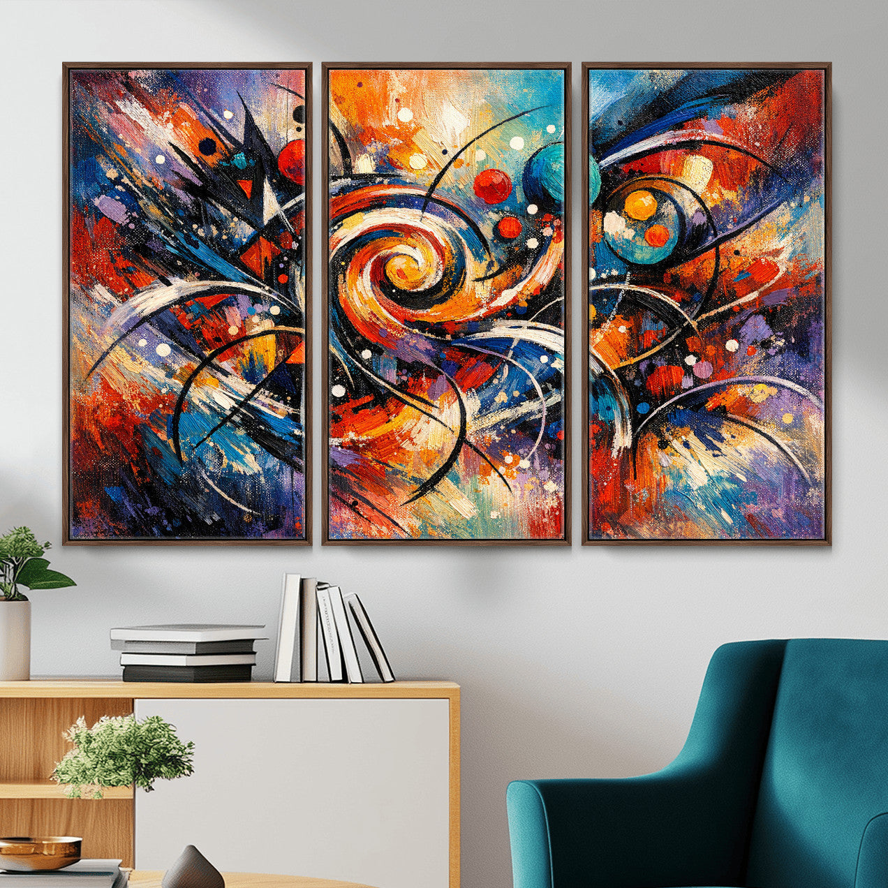 60193267-MGV-CV-36X24 - Geometric Abstract Wall Art Canvas Print, Orange Blue Abstract Expressionist Painting Print, Modern Geometric Abstract Canvas Art