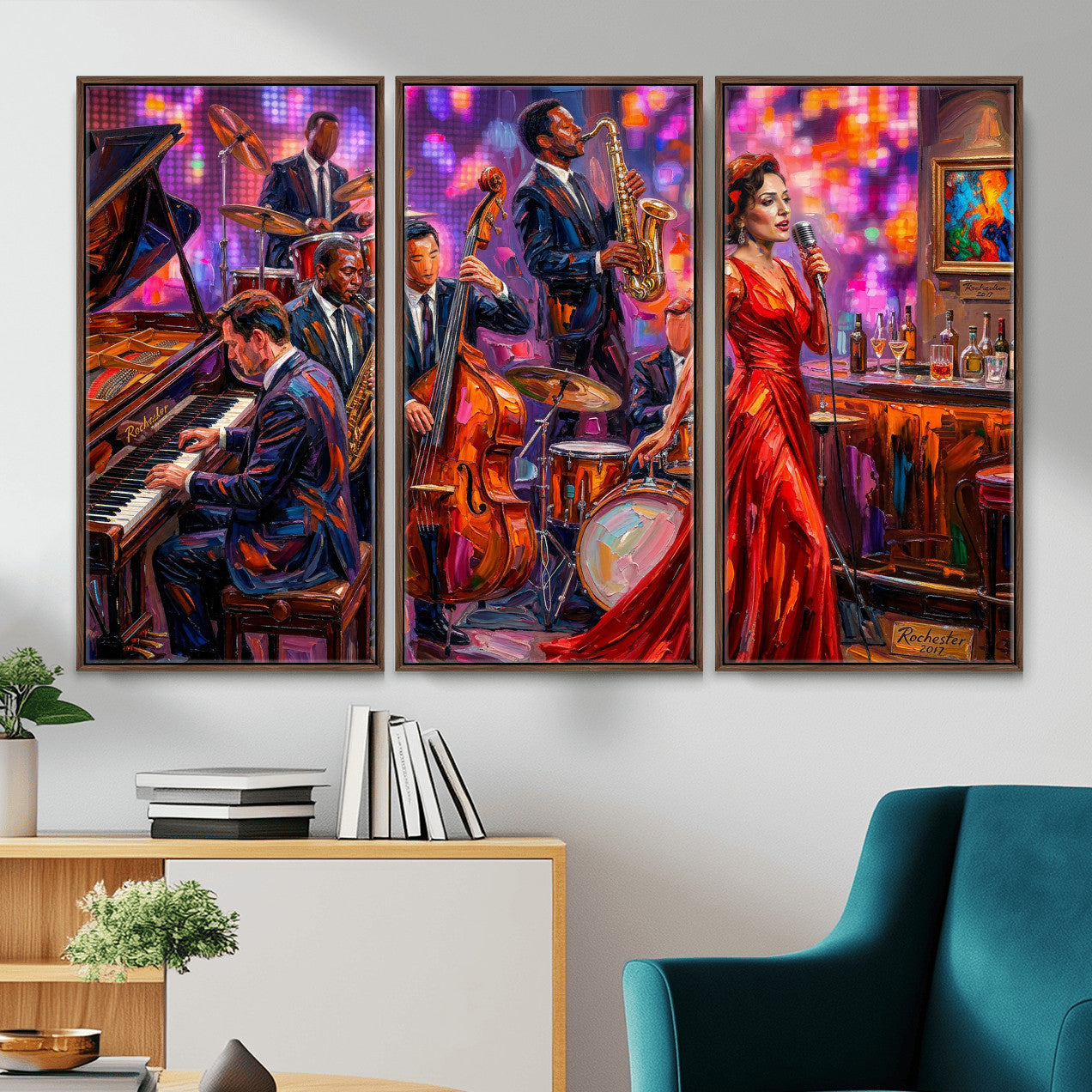 620930J20-MGV-CV-36X24 - Jazz Band Canvas Wall Art — Jazz Club Singer Saxophone Print | Music Wall Decor | Bar Restaurant Art | Music Lover Gift | Jazz Home Decor