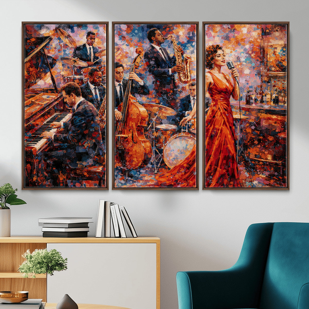 620930SF20-MGV-CV-36X24 - Jazz Band Canvas Wall Art — Jazz Club Singer Saxophone Print | Music Wall Decor | Bar Restaurant Art | Music Lover Gift | Jazz Home Decor