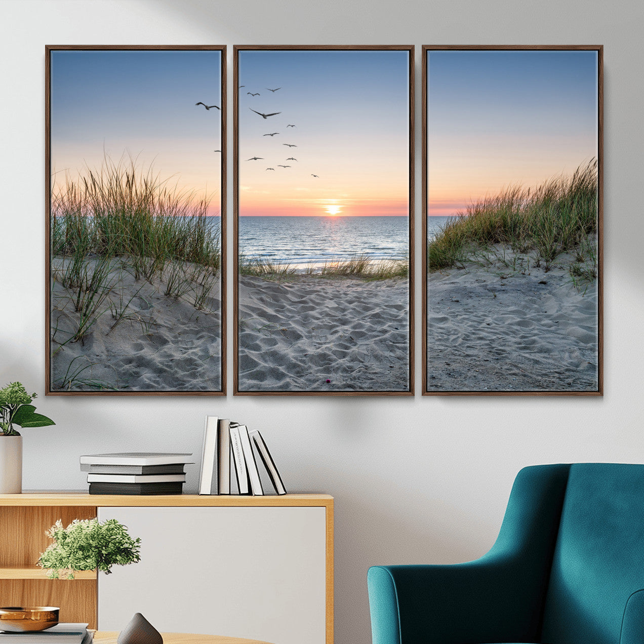 12172032-MGV-CV-36X24 - Sandy Dune Path Sunset Canvas Wall Art — Seagulls Beach Ocean Photography Print | Coastal Home Decor | Nautical Wall Art | Beach House Gift