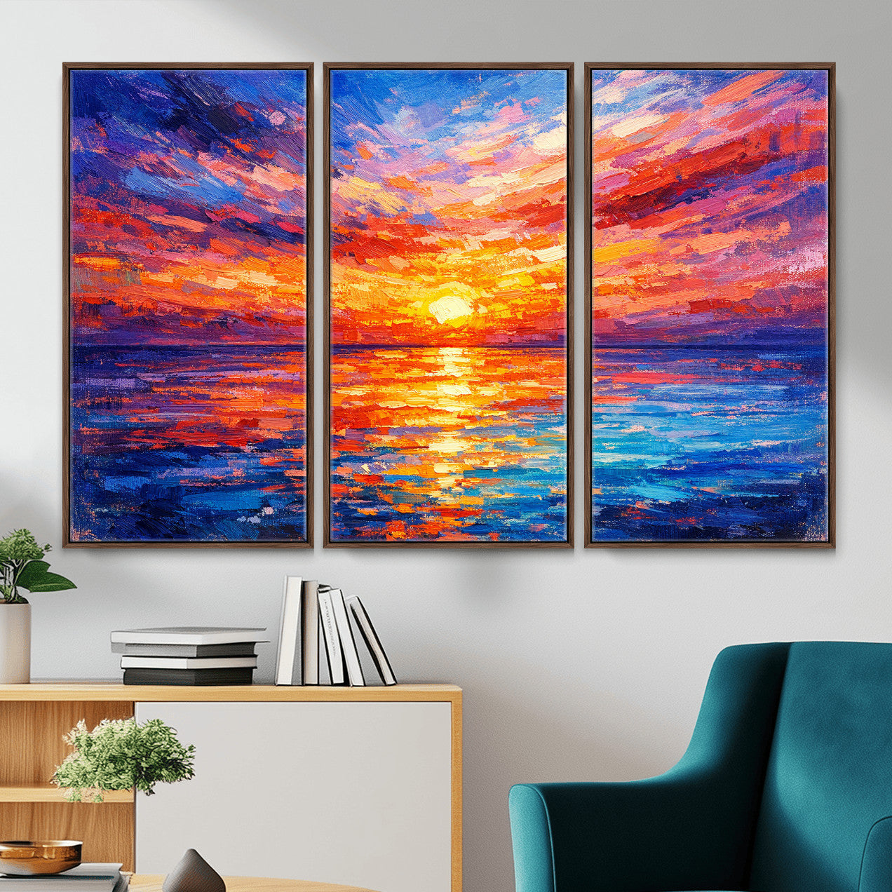 54915078-MGV-CV-36X24 - Colorful Knife Ocean Sunset Canvas — Orange Pink Teal Expressionist Sea Print | Colorful Coastal Wall Art | Vibrant Beach Decor Gift