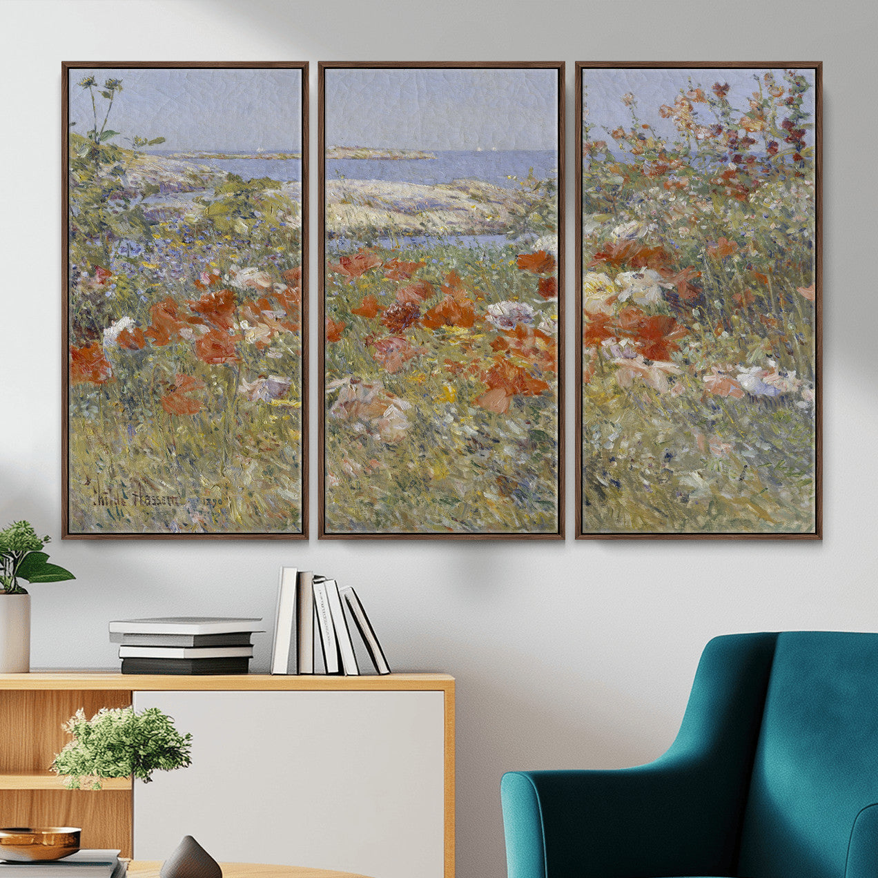 54770907-MGV-CV-36X24 - Childe Hassam Celia Thaxter Garden Canvas — 1890 American Impressionist Poppy Floral Print | Isles of Shoals Coastal Art | Classic Gift