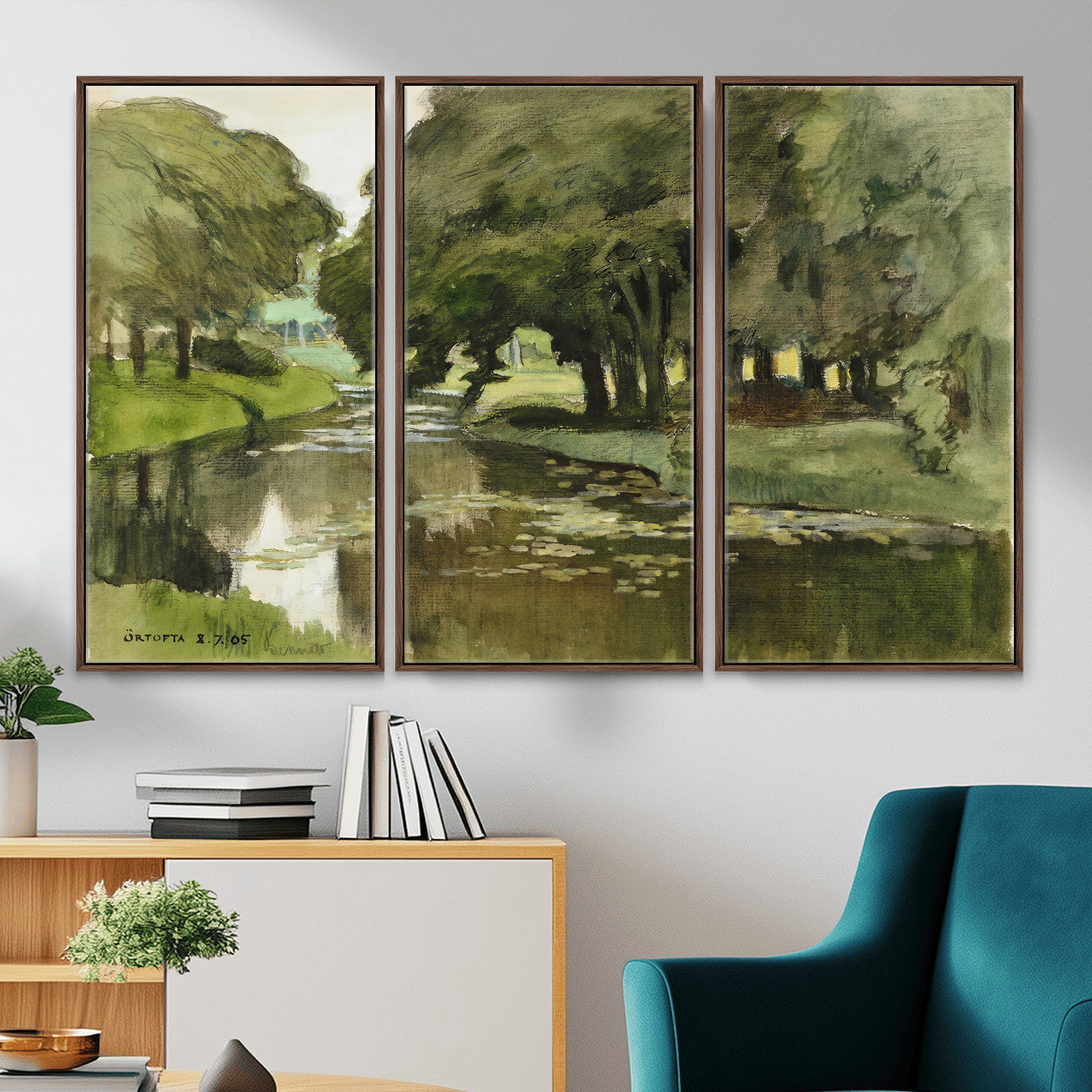 54446767-MGV-CV-36X24 - Anders Zorn Watercolor Canvas Print, Örtofta 1905 Swedish River Landscape, Impressionist Nature Art, Scandinavian Wall Decor, Plein Air Painting Print