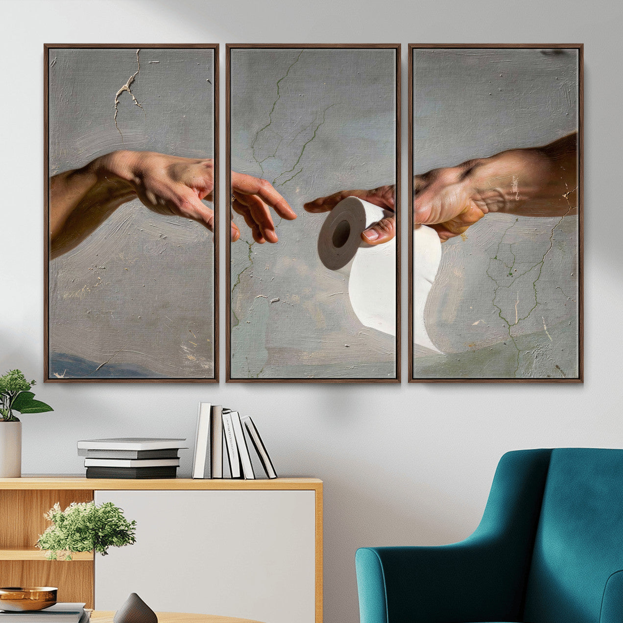 72030048-MGV-CV-36X24 - Funny Bathroom Wall Art Canvas, Creation of Toilet Paper Parody Print, Renaissance Humor Decor, Toilet Room Art, Quirky Housewarming Gift, Classic Art Spoof