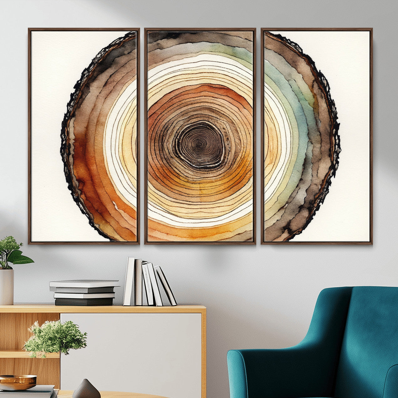 13719680-MGV-CV-36X24 - Natural Wood Slice Wall Art Canvas Print, Tree Ring Wall Art, Framed Abstract Nature Wall Decor, Earth Tone Statement Canvas Print