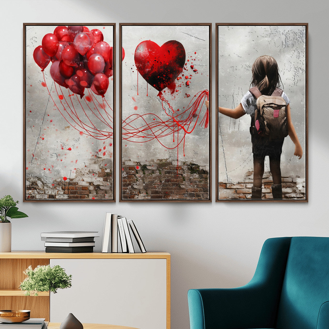 2162830T-MGV-CV-36X24 - Girl Graffiti Wall Art Canvas Print, Red Balloon Heart Street Art, Urban Love Artwork for Living Room Bedroom Hallway Office, Modern Abstract Canvas Wall Decor Home Decor