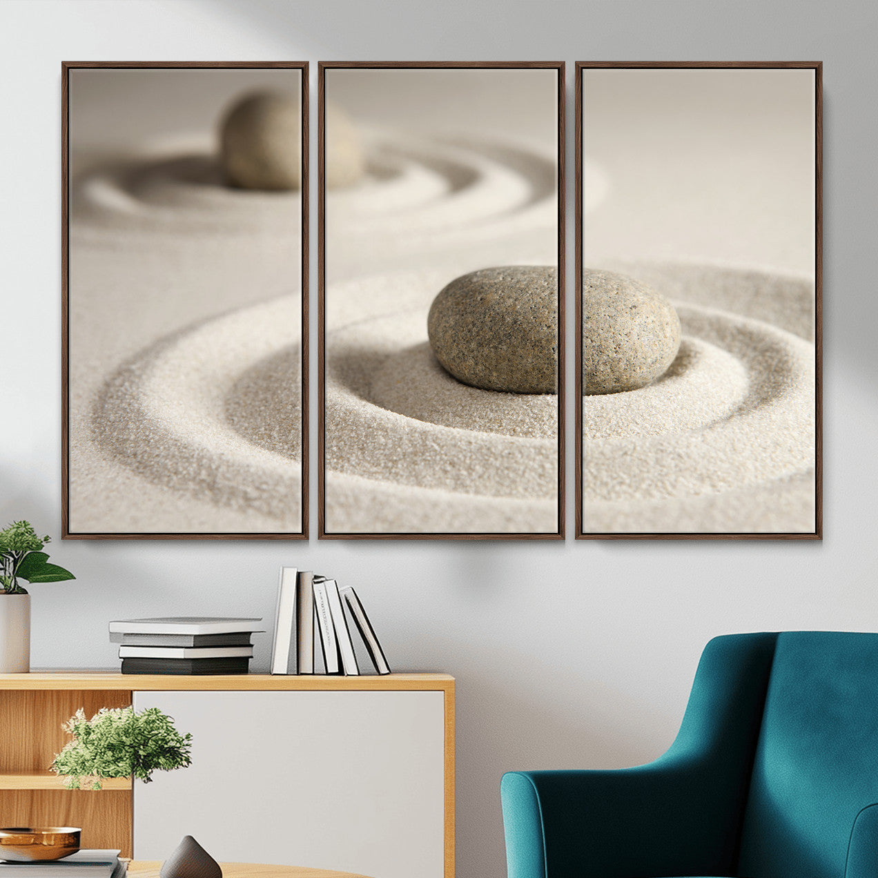 13397966-MGV-CV-36X24 - Zen Garden Stone Sand Canvas | Japanese Rock Garden Wall Art | Minimalist Meditation Print | Neutral Beige Mindfulness Decor