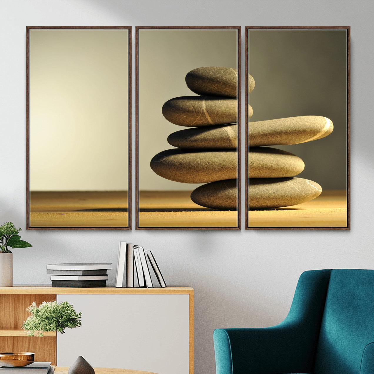 85424263-MGV-CV-36X24 - Zen Stone Wall Art Canvas Print, Balanced Rock Stack Framed Spa Artwork, Minimalist Meditation Decor for Living Room Bedroom Office Bathroom