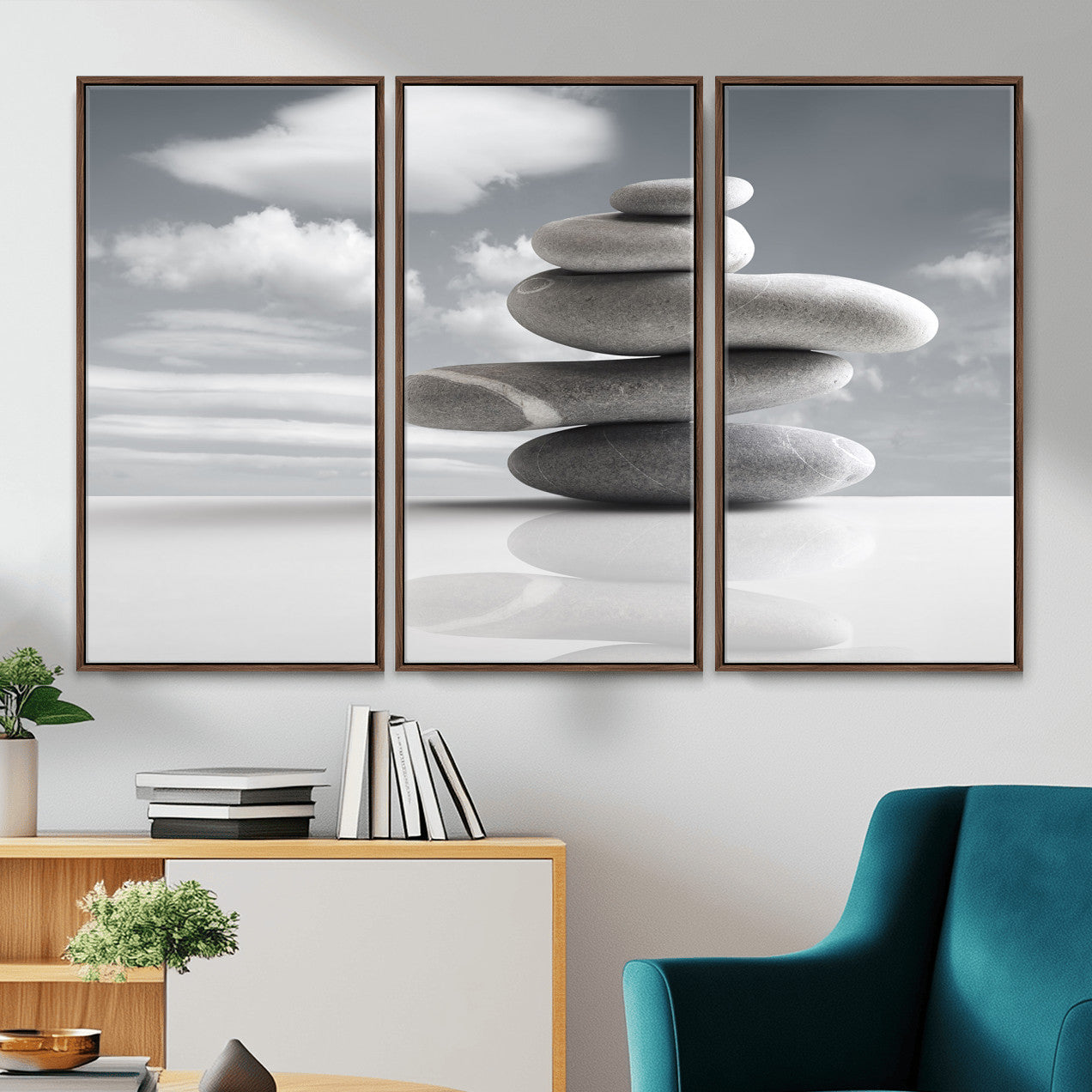 86426188-MGV-CV-36X24 - Zen Stone Wall Art Canvas Print, Balanced Rock Stack Framed Spa Artwork, Minimalist Meditation Decor for Living Room Bedroom Office Bathroom