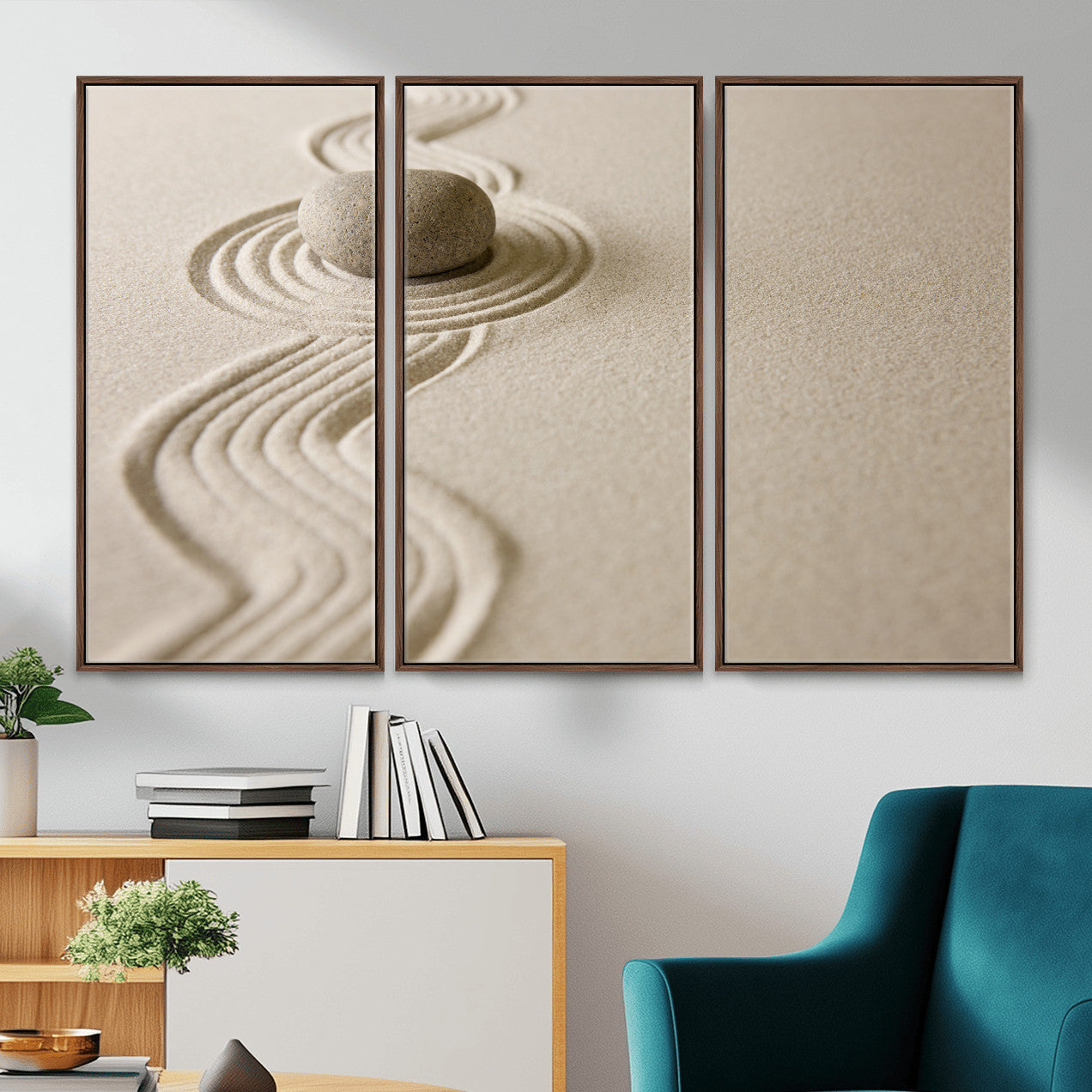 66852661-MGV-CV-36X24 - Zen Garden Stone Sand Canvas | Japanese Rock Garden Wall Art | Minimalist Meditation Print | Neutral Beige Mindfulness Decor