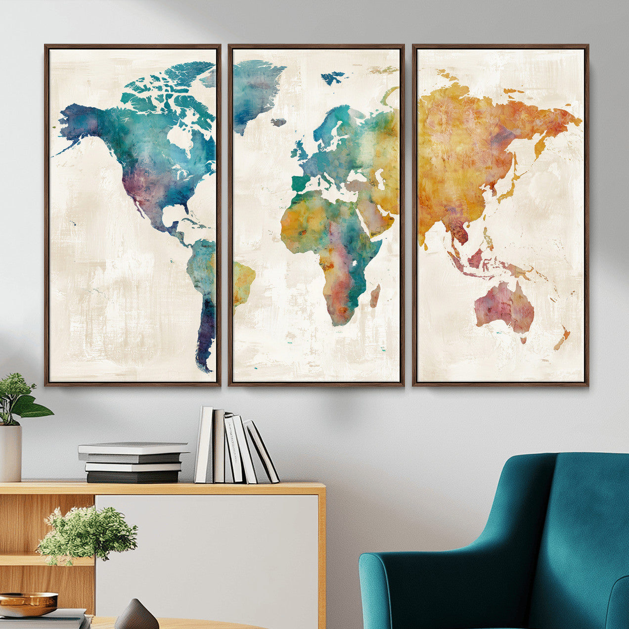 56556018-MGV-CV-36X24 - Watercolor World Map Canvas Wall Art Print – Abstract Colorful Travel Wall Decor