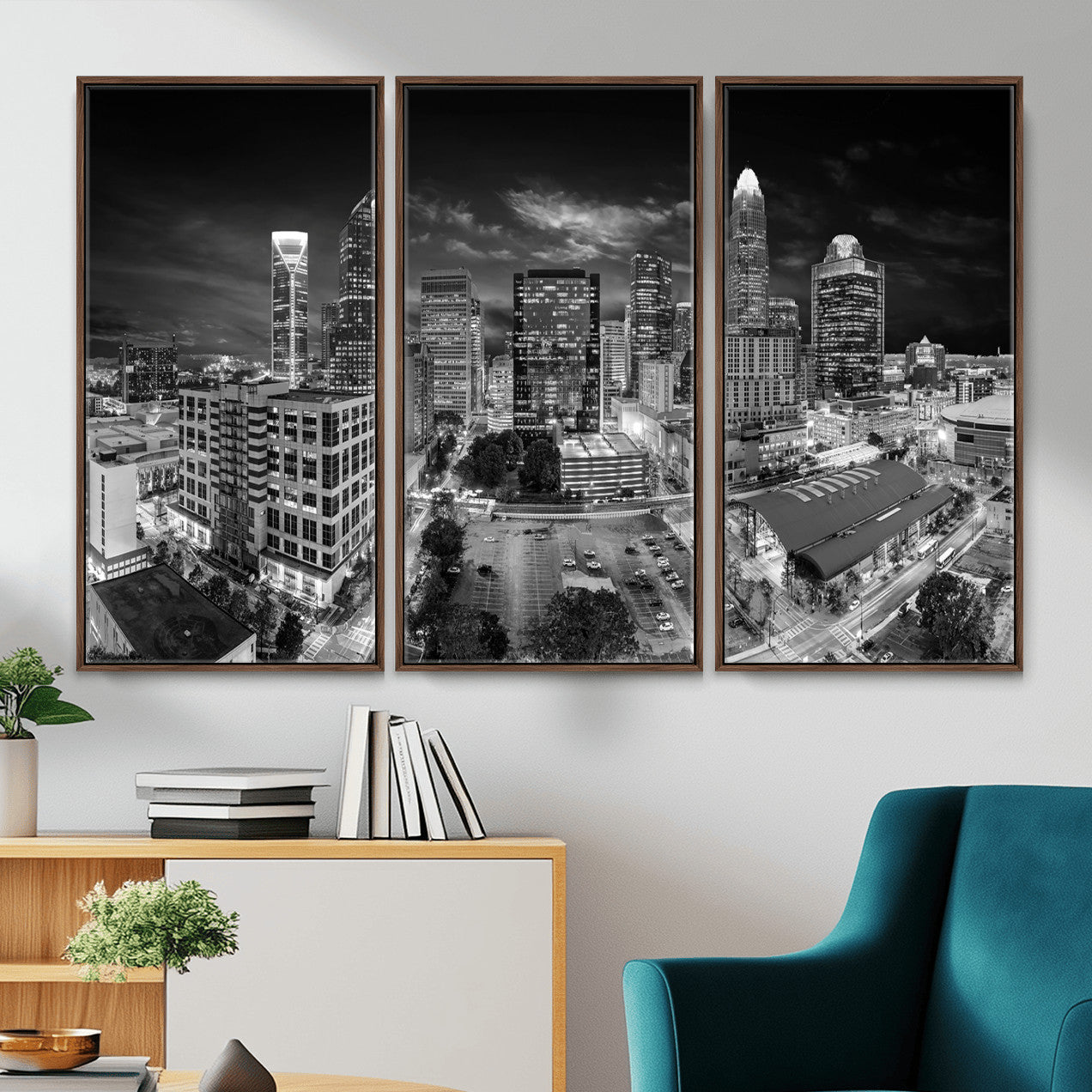 60105075-MGV-CV-36X24 - Charlotte Skyline Canvas Wall Art Print – North Carolina Cityscape Photography Print