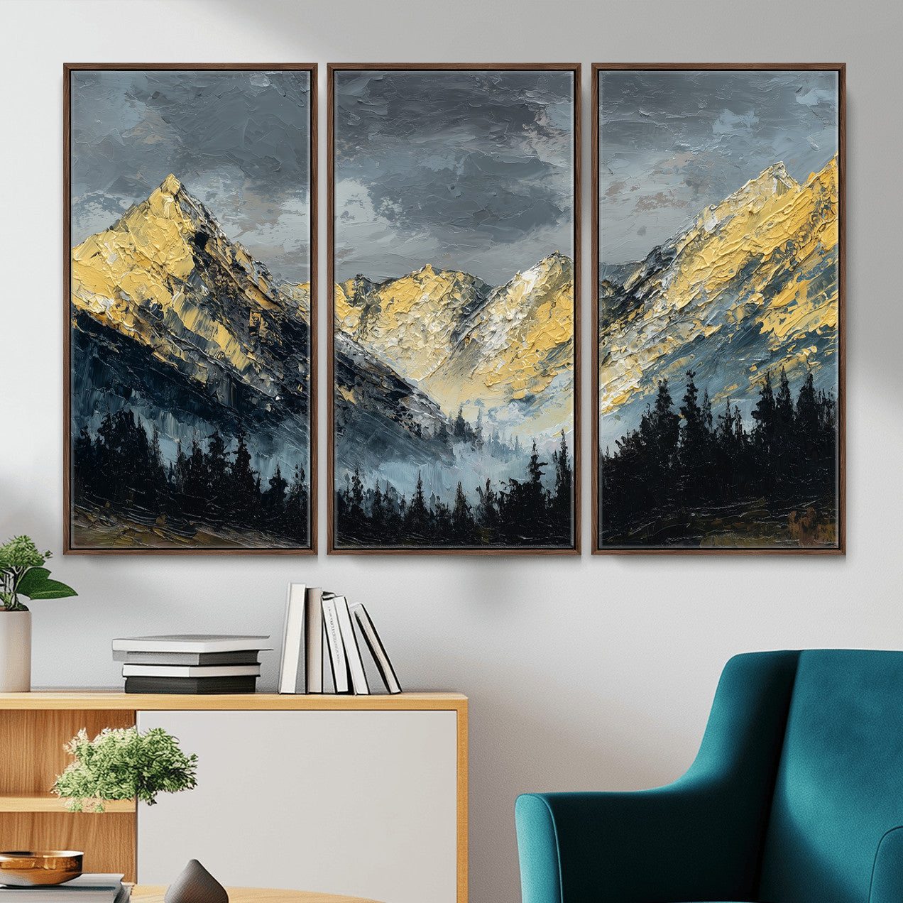 86912101-MGV-CV-48X32-3P - Abstract Mountain Wall Art Canvas Print Modern Landscape Painting Print