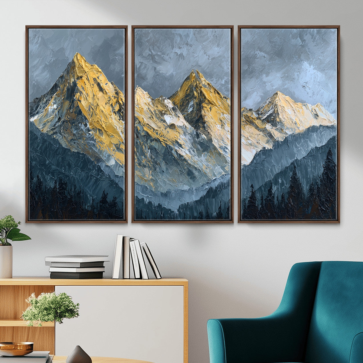 50821961-MGV-CV-48X32-3P - Abstract Mountain Wall Art Canvas Print Modern Landscape Painting Print