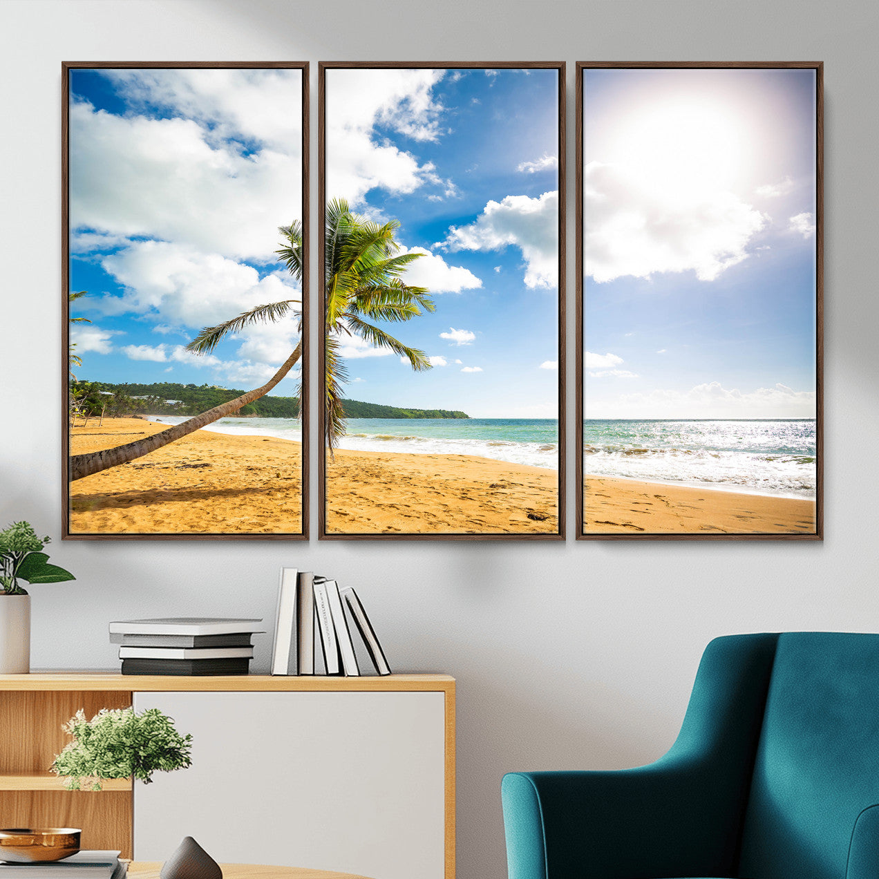 79108949-MGV-CV-36X24 - Tropical Beach Canvas Wall Art, Palm Tree Ocean Photo Print, Coastal Living Room Decor, Turquoise Sea Beach House Art, Summer Wall Art