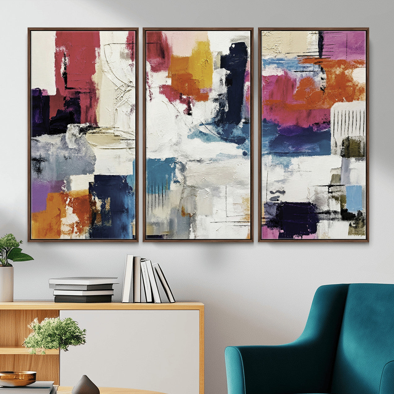 57864023-MGV-CV-36X24 - Blue Teal Abstract Canvas Wall Art, Modern Textured Painting Print, Navy Orange White Contemporary Art, Neutral Living Room Decor, Office Art