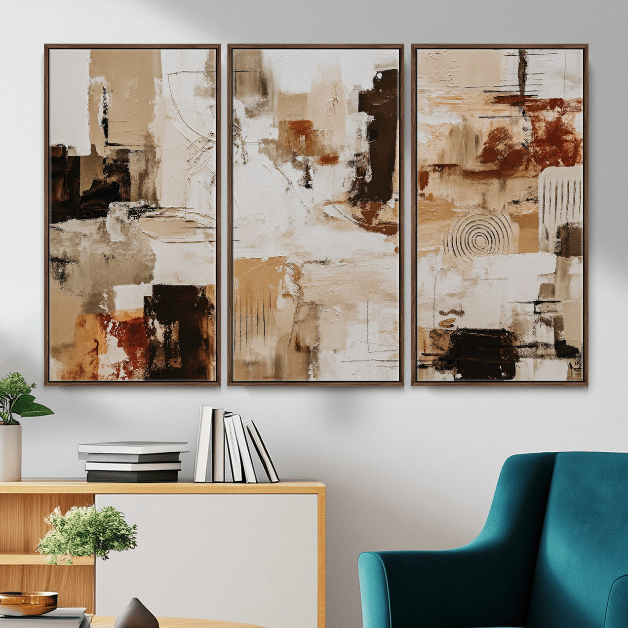 26560159-MGV-CV-36X24 - Blue Teal Abstract Canvas Wall Art, Modern Textured Painting Print, Navy Orange White Contemporary Art, Neutral Living Room Decor, Office Art
