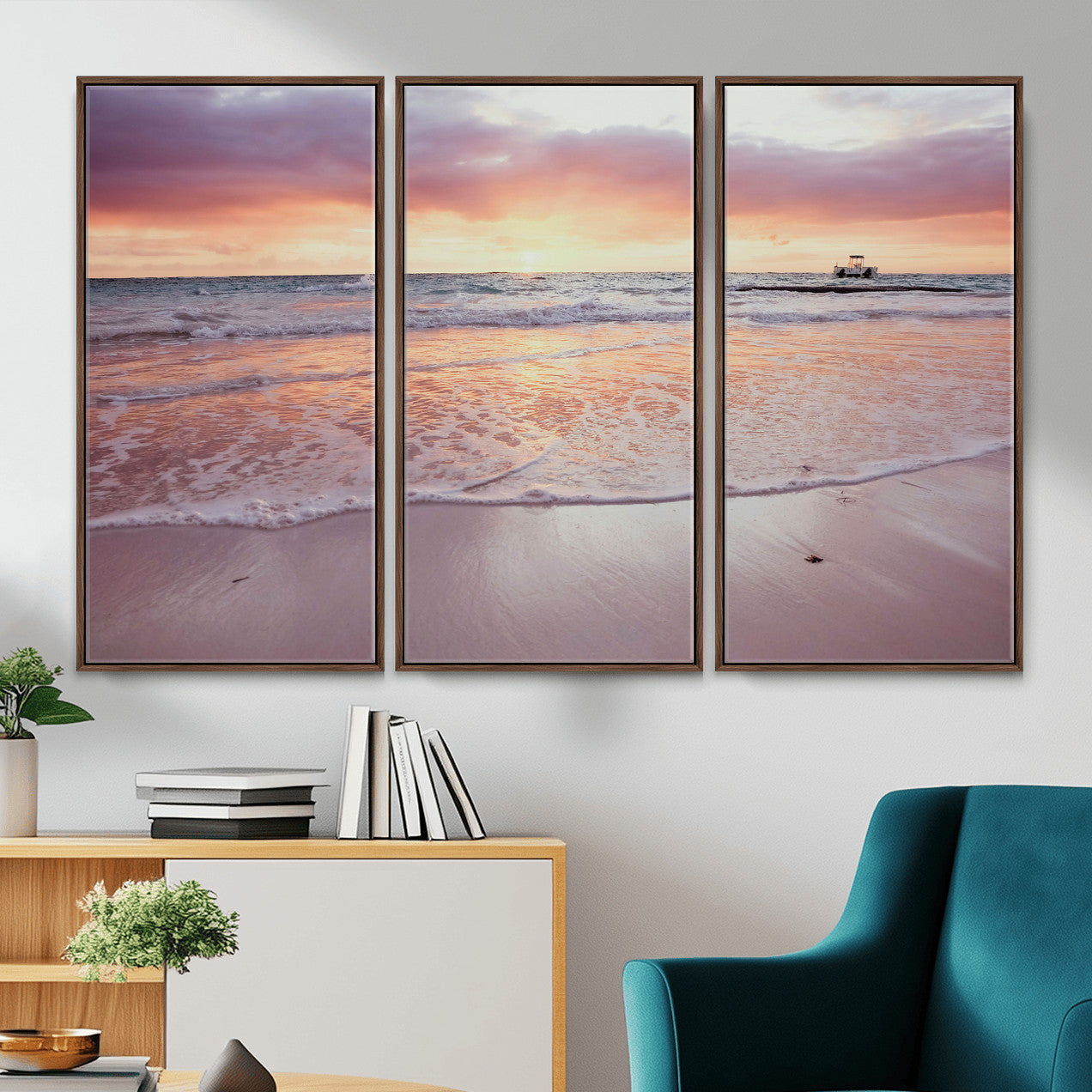 44765395-MGV-CV-36X24 - Beach Sunset Canvas Wall Art Print, Ocean Waves Landscape, Coastal Photography, Seascape Wall Decor, Ready to Hang