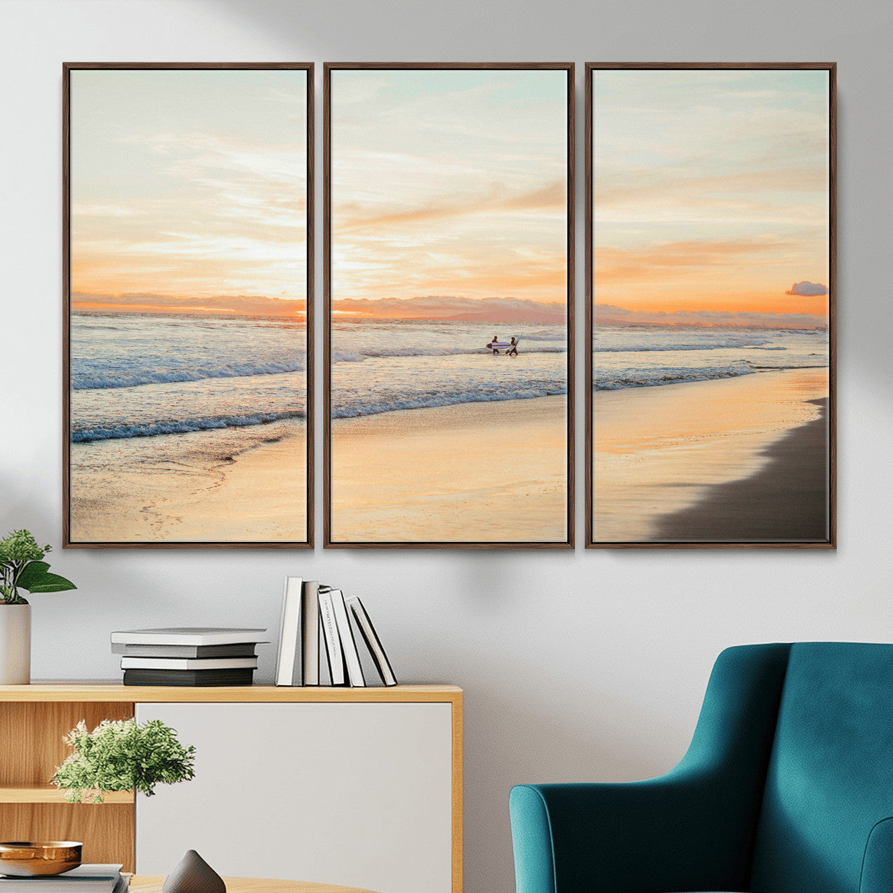 38131619-MGV-CV-36X24 - Beach Sunset Canvas Wall Art Print | Ocean Waves Landscape, Coastal Photography, Seascape Wall Decor, Ready to Hang