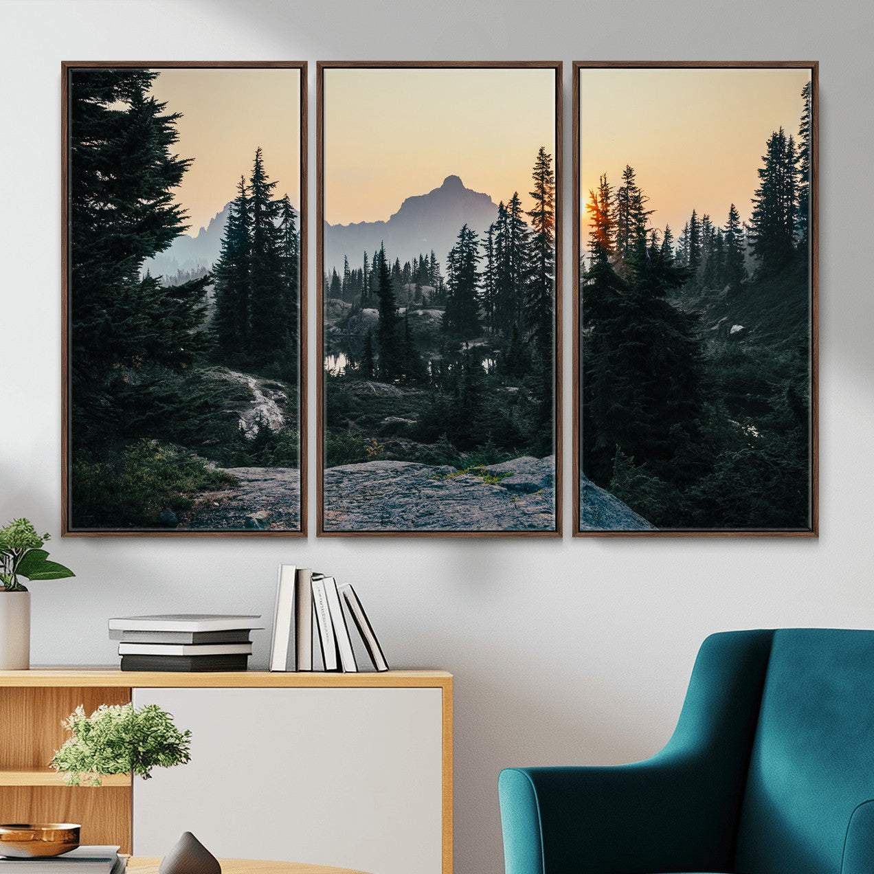 89996020-MGV-CV-36X24 - Mountain Forest Canvas Wall Art Print - Pine Tree Landscape, Sunset Nature Photography, Wilderness Wall Decor, Ready to Hang