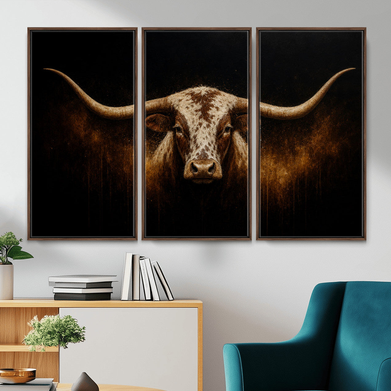 12628958-MGV-CV-36X24 - Texas Longhorn Canvas Wall Art Moody Western Bull Oil Painting Print