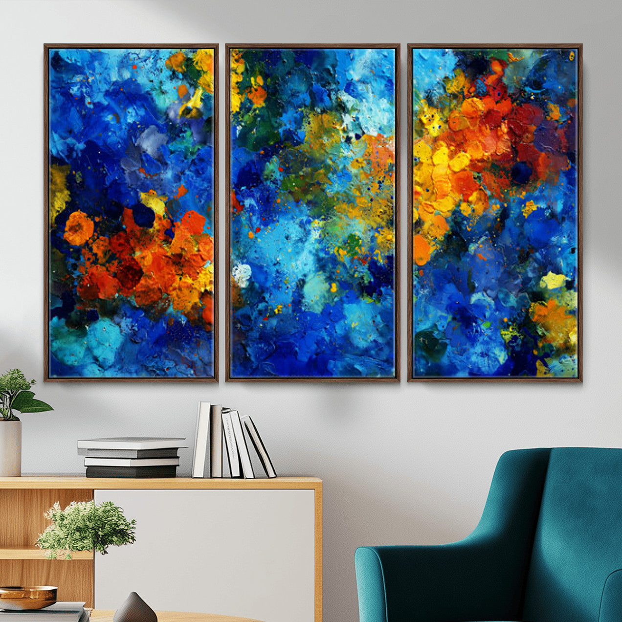 52431611-MGV-CV-36X24 - Vibrant Blue Abstract Canvas Wall Art Colorful Impasto Oil Painting Print