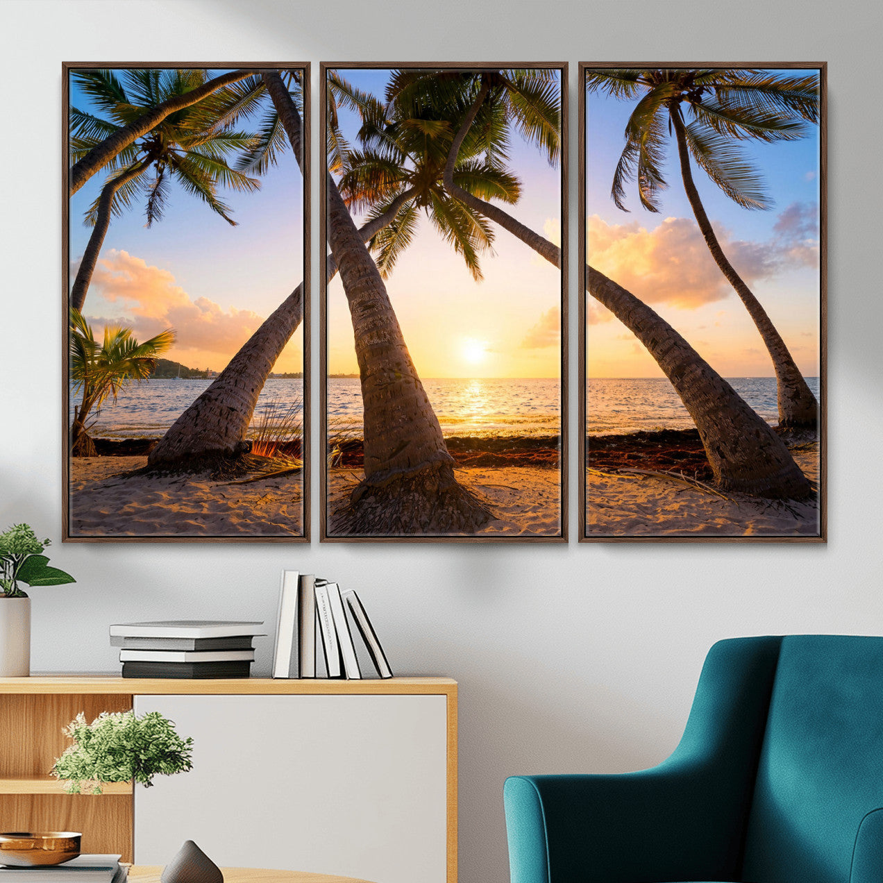75123213-MGV-CV-36X24 - Tropical Island Coconut Palm Trees Sunset Wall Art Canvas Print - Turquoise Beach Print for Nautical Home Decor