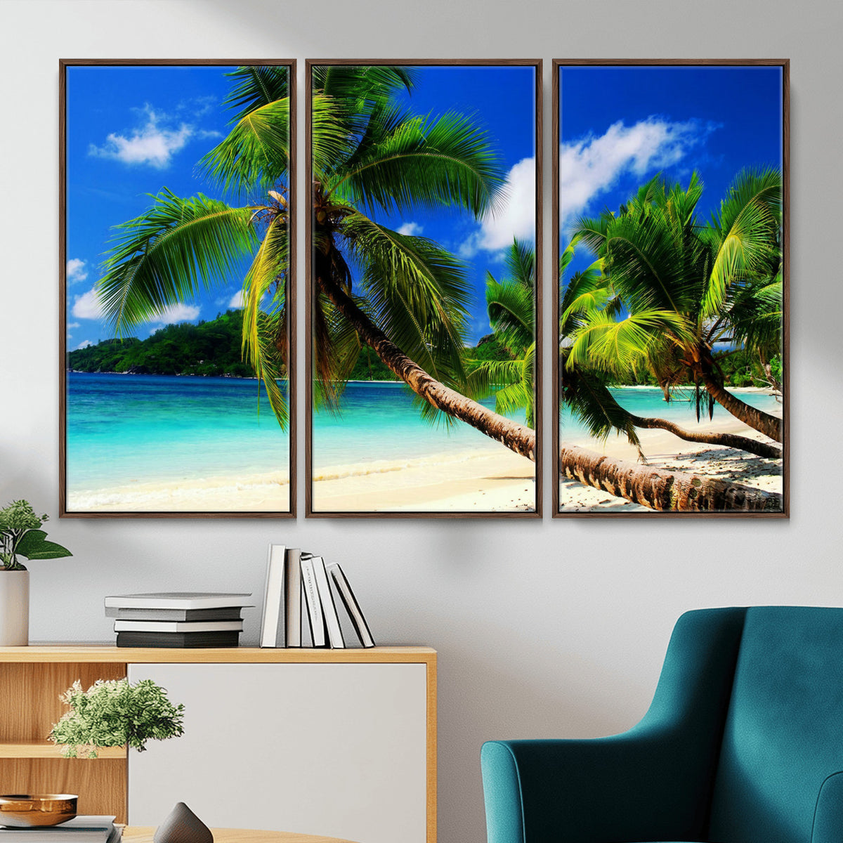 67049818-MGV-CV-36X24 - Tropical Island Coconut Palm Trees Wall Art Canvas Print - Turquoise Beach Print for Lake Home Decor