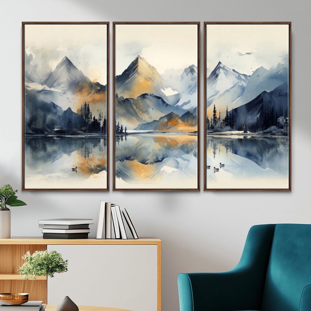 10196184T-MGV-CV-36X24 - Abstract Lake Mountain Wall Art Canvas Print