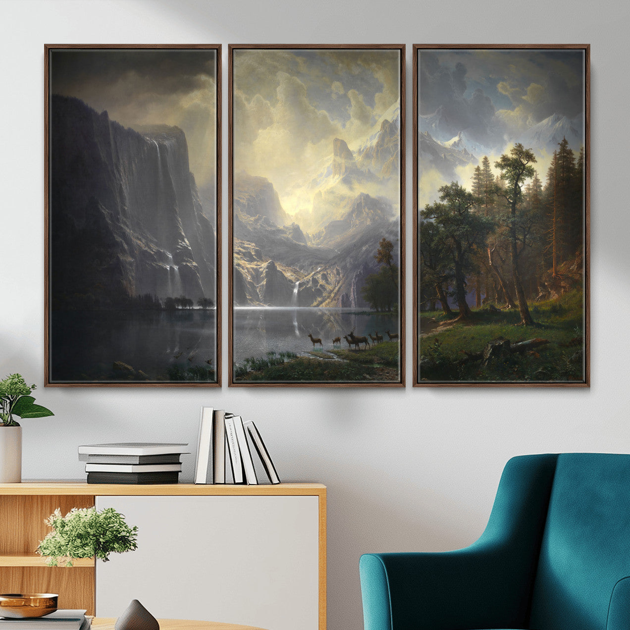 88679214-MGV-CV-36X24 - Albert Bierstadt Among the Sierra Nevada California Yosemite Wall Art Canvas Print, Classic Fine Art Painting Print