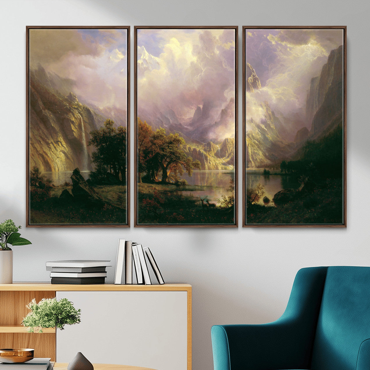 49189463-MGV-CV-36X24 - Albert Bierstadt Rocky Mountain Landscape Wall Art Canvas Print, Classic Fine Art Painting Print