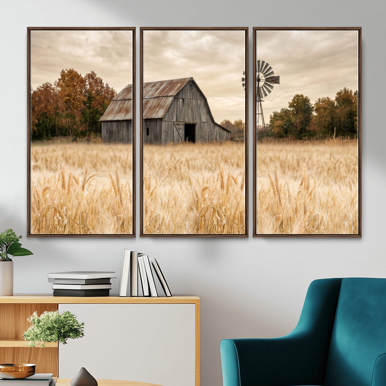 99640659-MGV-CV-36X24 - Rustic Farmhouse Barn and Windmill Wall Art Canvas Print, Country Landscape Photography Print