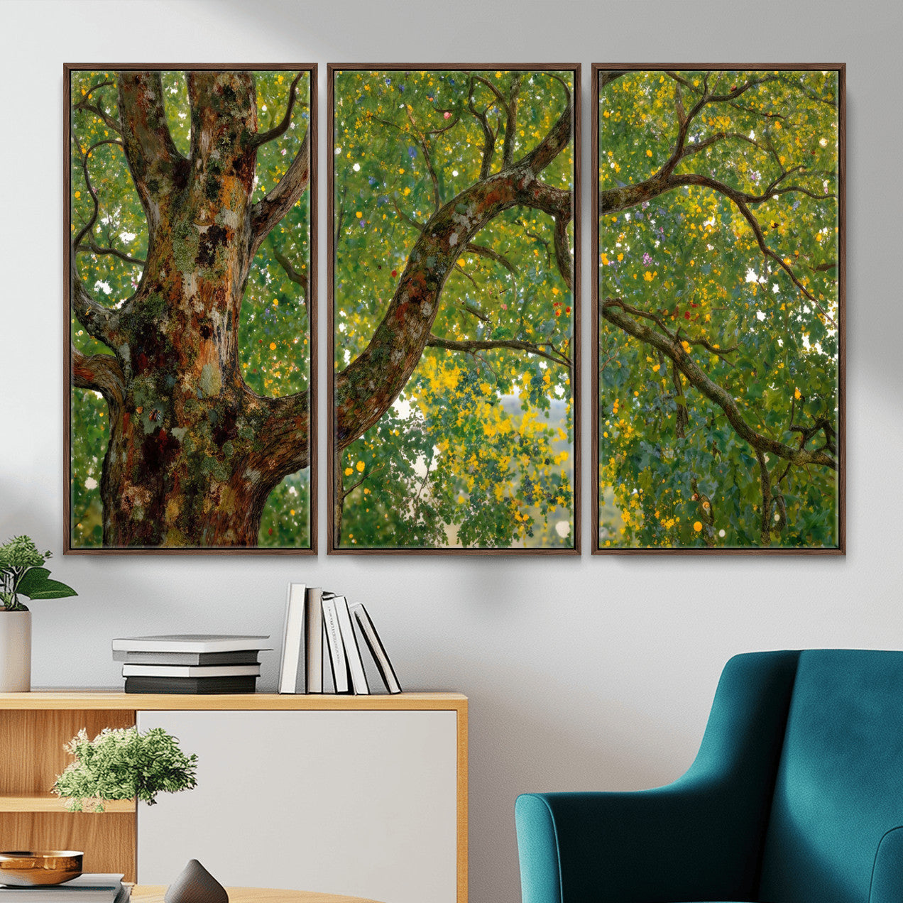 23663535-MGV-CV-36X24 - Vintage Summer Forest Green Tree Wall Art Canvas Print, Lush Leaves Impressionist Painting Print