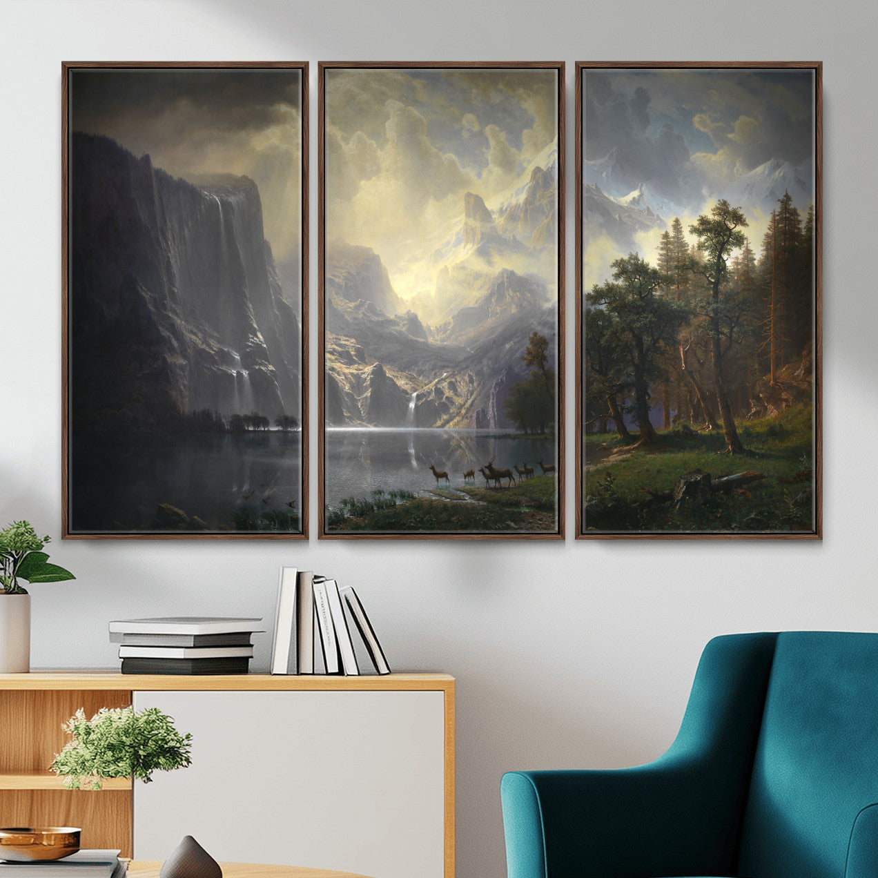 63266254-MGV-CV-36X24 - Albert Bierstadt Among the Sierra Nevada California Wall Art Canvas Print, Landscape Painting Print