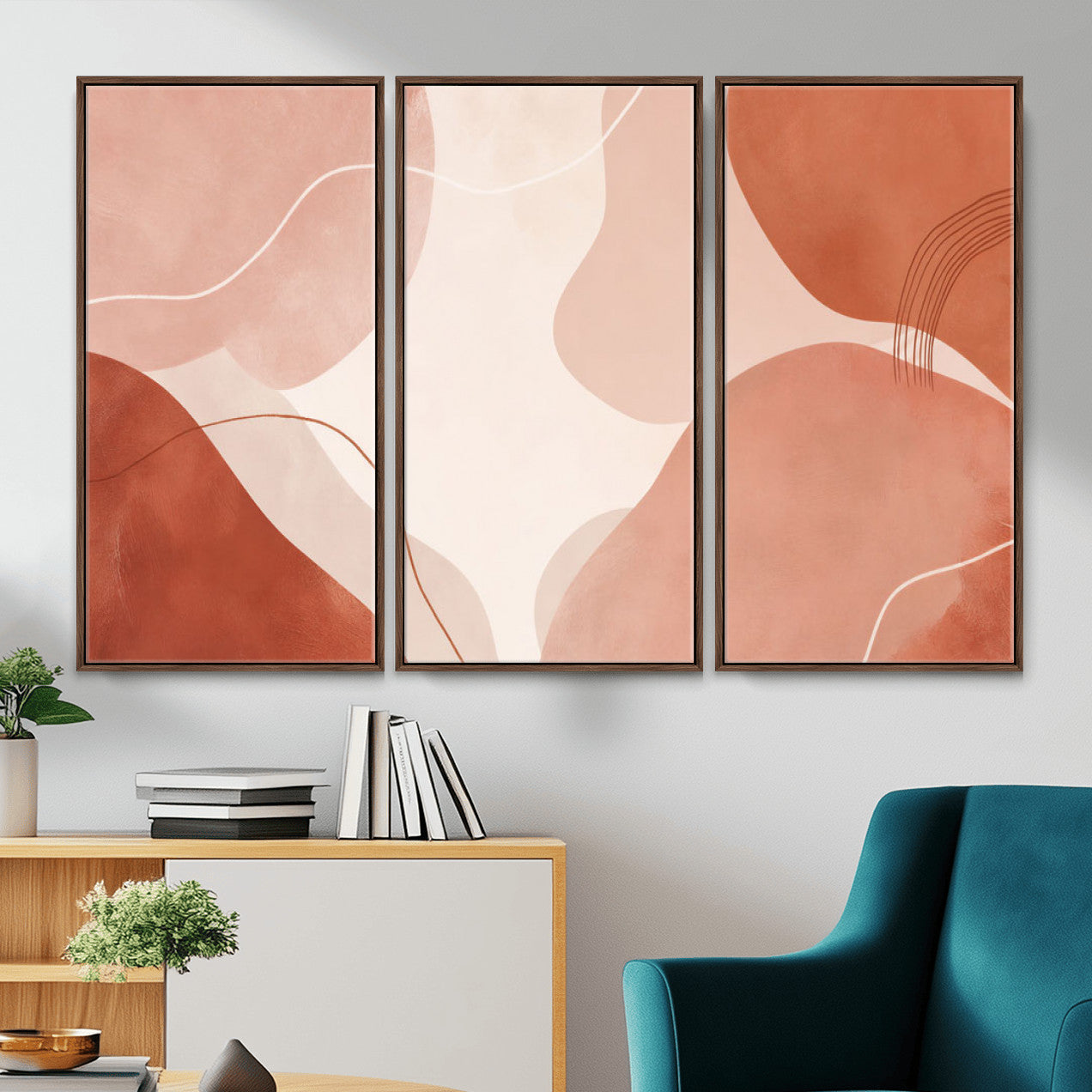 17685421-MGV-CV-36X24 - Abstract Boho Terracotta Wall Art Canvas Print, Mid Century Minimalist Painting Print