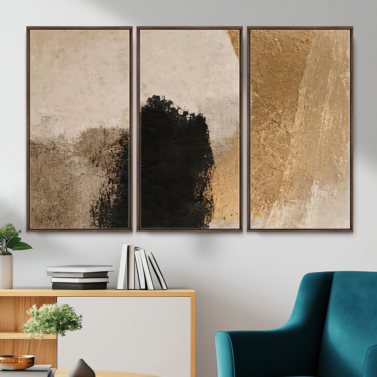 36003778-MGV-CV-48X32-3P - Mid Century Modern Geometric Canvas Wall Art, Abstract Triptych Print
