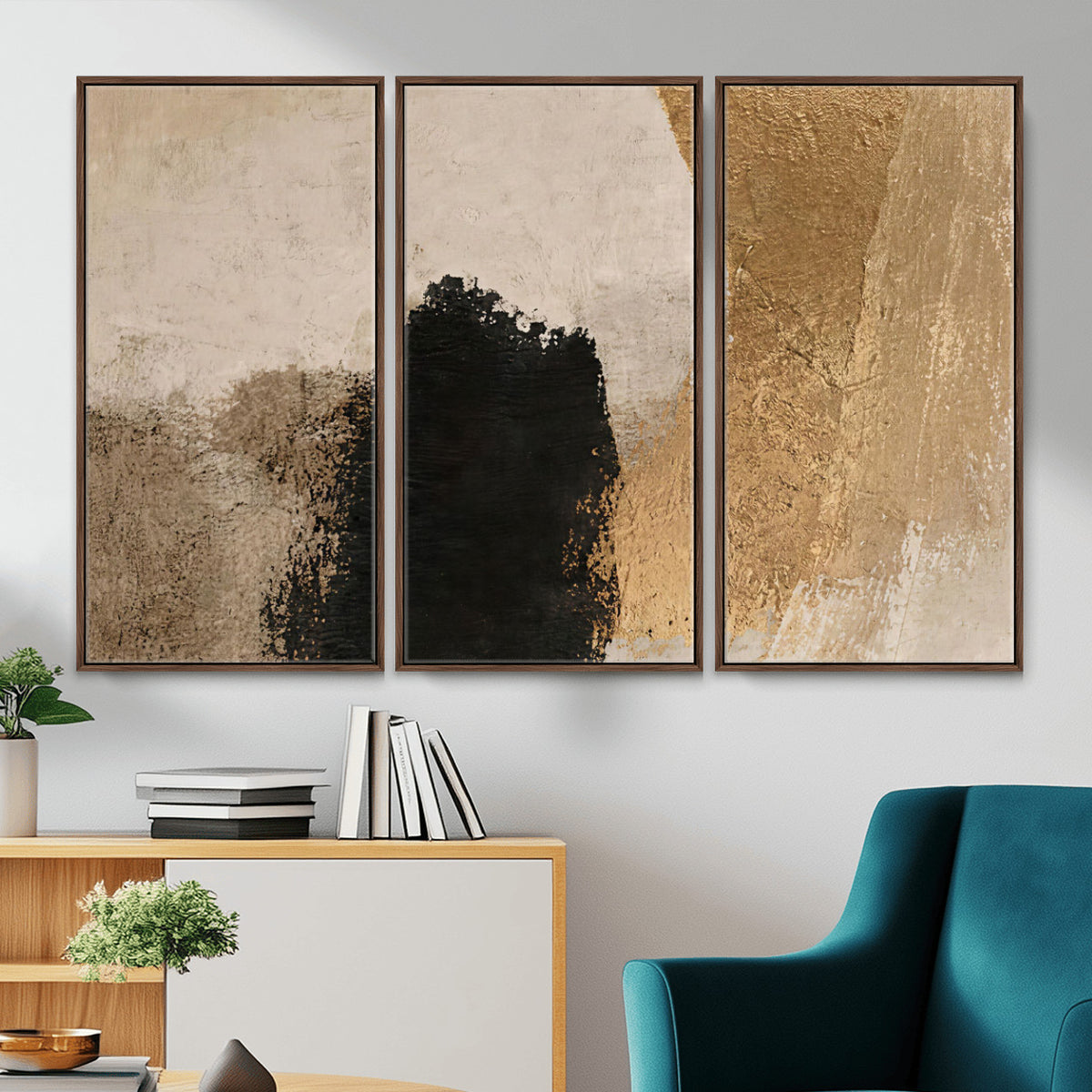 36003778-MGV-CV-48X32-3P - Mid Century Modern Geometric Canvas Wall Art, Abstract Triptych Print