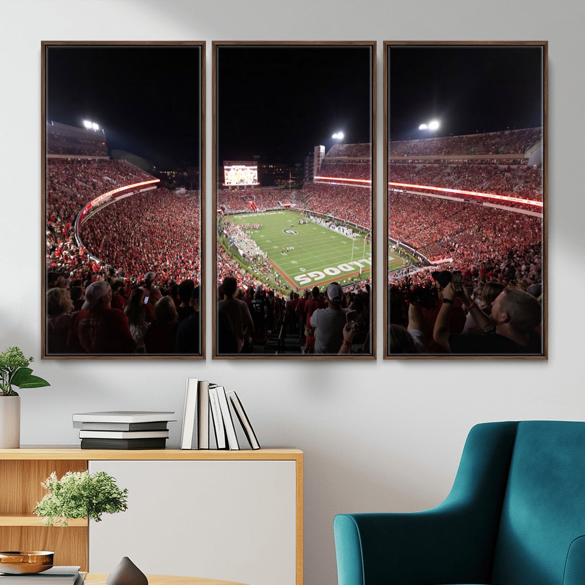 50587166-_Poster-30x20 - Sanford Stadium Georgia Bulldogs Canvas Print 3 Piece Framed Wall Art Extra Large Floating Frame Sports Poster Made in USA