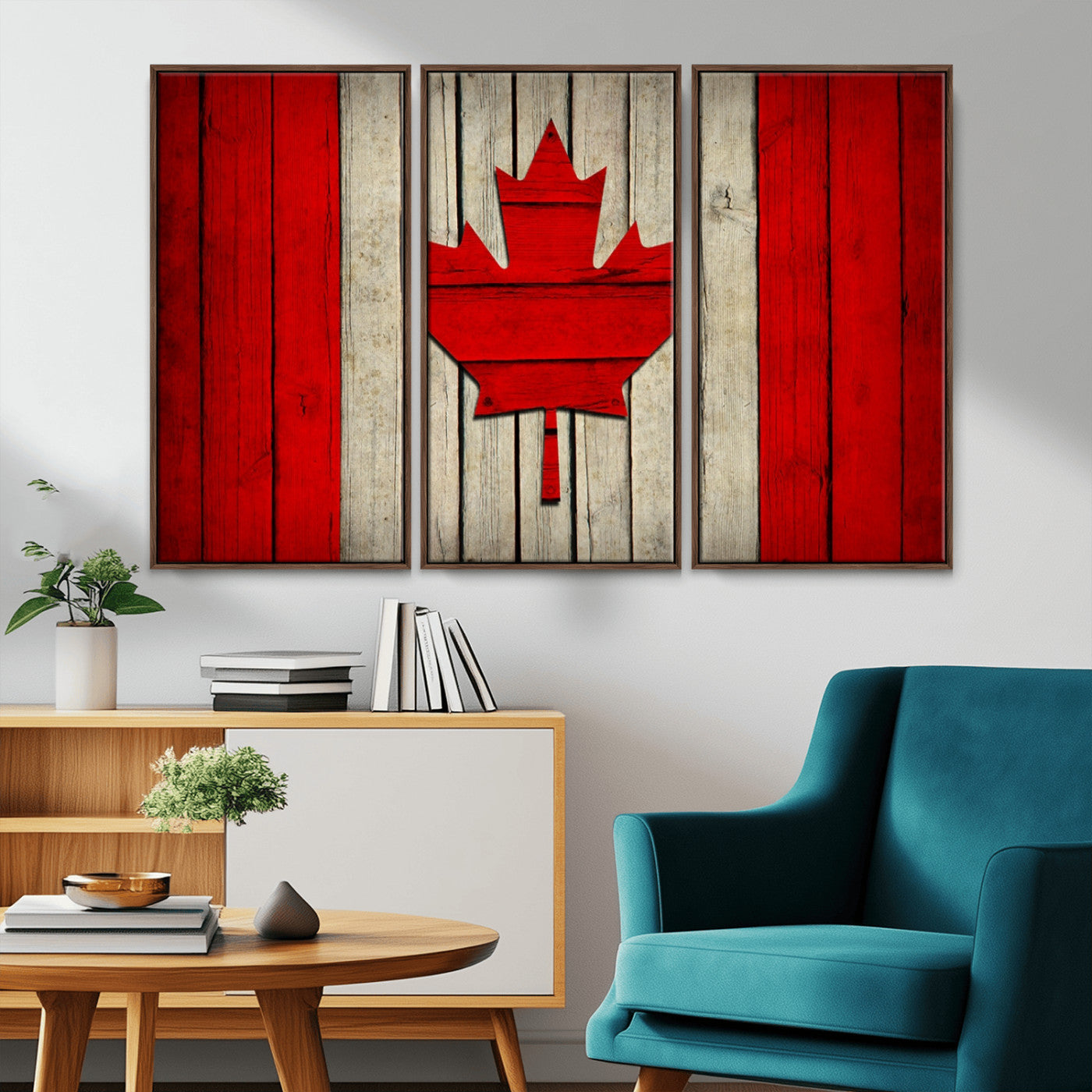 22674-MGV-FC-48X32-3P_Walnut-Rustic Canada Flag Wall Art – Framed Canadian Flag Canvas Print, Vintage Wood Texture Home or Office Decor