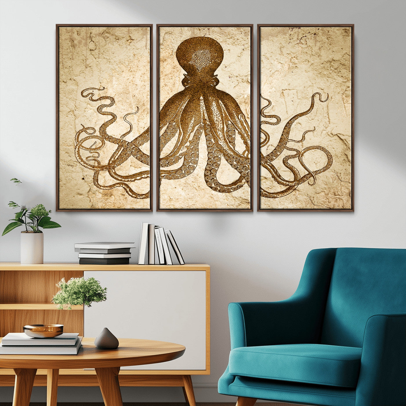 96154-MGV-CV-36X24-Sepia Octopus Wall Art Abstract Animal Canvas Print