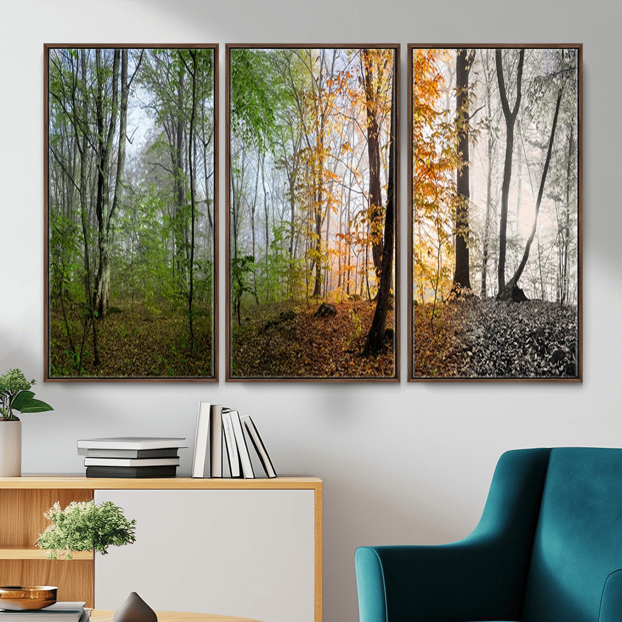 95317-MGV-CV-36X24 - Four Seasons Wall Art Forest Canvas Print – Triptych Seasonal Nature Print – Landscape Decor for Living Room