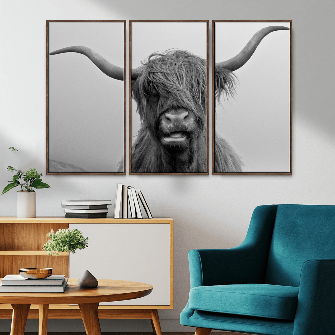 -Texas Cow Wall Art Canvas, Texas Longhorn Cattle Canvas Print