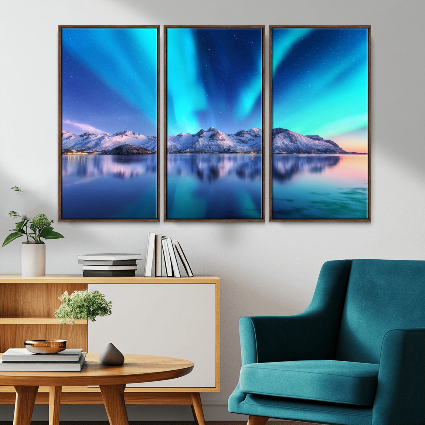 -Northern Lights above Mountain Wall Art, Northern Lights Wall Art Canvas Print